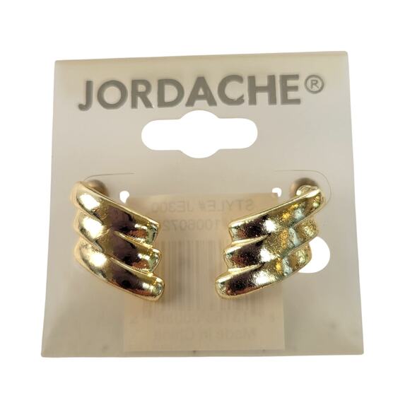 Jordache Gold-Tone Textured Bar Pierced Earrings .83" Classic Style, Gift Bag - Picture 1 of 8